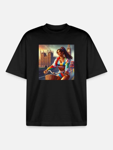 Rainbow Rider à Londres - T-shirt unisexe boxy épais biologique Stanley/Stella - noir