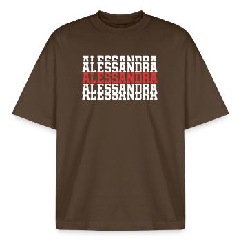 T-shirt Alessandra t-shirt cadeau texte empilé - T-shirt unisexe boxy épais biologique Stanley/Stella - marron foncé - Devant - AI Model Male 185 light (185cm) & AI Model Female 172 dark (172cm)