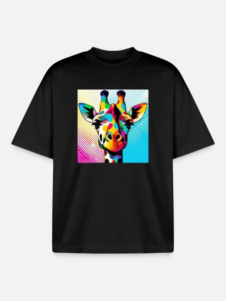 Giraffe Pop Art - Boxy Heavyweight Unisex Organic T-Shirt by Stanley/Stella - black