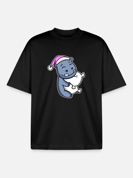 Hippopotamus Tired Sleeping Sleeping Girl - Boxy Heavyweight Unisex Organic T-Shirt by Stanley/Stella - black