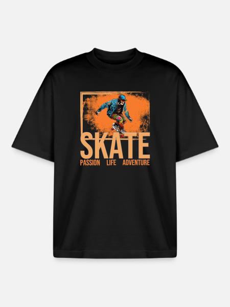 Skate - Passion - Life - Adventure - Boxy Heavyweight Unisex Organic T-Shirt von Stanley/Stella - Schwarz