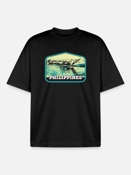 Pêche authentique aux Philippines - T-shirt unisexe boxy épais biologique Stanley/Stella - noir