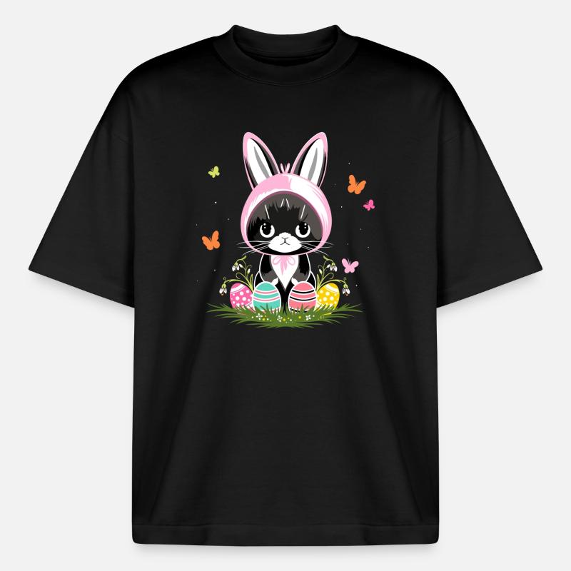 Easter Cat Easter Eggs Bunny Costume - Boxy Heavyweight Unisex Organic T-Shirt by Stanley/Stella - black