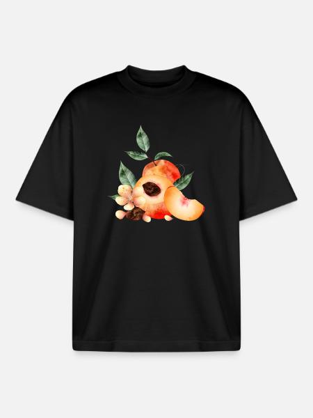 Pfirsichhälfte,Pfirsiche,Pfirsich,-blüten und keil - Boxy Heavyweight Unisex Organic T-Shirt von Stanley/Stella - Schwarz