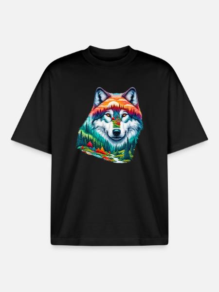 Loup - T-shirt unisexe boxy épais biologique Stanley/Stella - noir