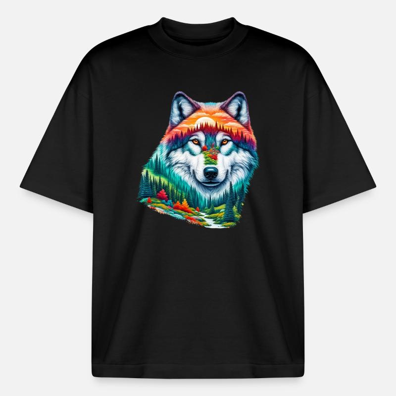 Wolf - Boxy Heavyweight Unisex Organic T-Shirt by Stanley/Stella - black