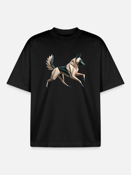 3D Geometric Origami Malinois Dog - Boxy Heavyweight Unisex Organic T-Shirt by Stanley/Stella - black