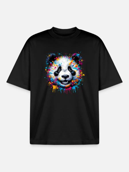 Panda - Boxy Heavyweight Unisex Organic T-Shirt von Stanley/Stella - Schwarz
