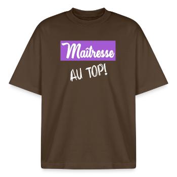 THANK YOU MISTRESS - Boxy Heavyweight Unisex Organic T-Shirt by Stanley/Stella - mocha - Front - AI Model Male 185 light (185cm) & AI Model Female 172 dark (172cm)