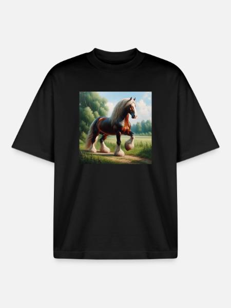 Aquarell Percheron Pferd - Boxy Heavyweight Unisex Organic T-Shirt von Stanley/Stella - Schwarz