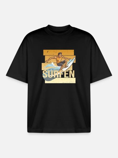 Surfen - Boxy Heavyweight Unisex Organic T-Shirt von Stanley/Stella - Schwarz