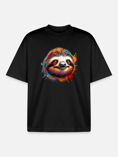 Sloth - Boxy Heavyweight Unisex Organic T-Shirt by Stanley/Stella - black