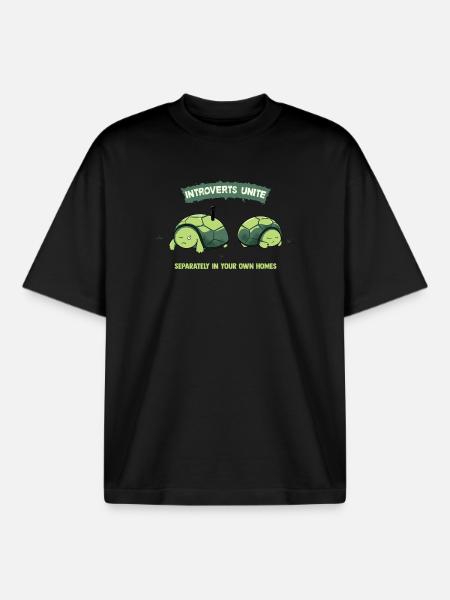 Introverts Unite Turtles - Boxy Heavyweight Unisex Organic T-Shirt by Stanley/Stella - black