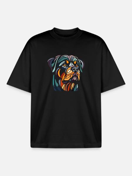 Rottweiler Dog Head Geometry Polygon Art - Boxy Heavyweight Unisex Organic T-Shirt by Stanley/Stella - black