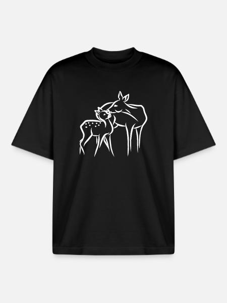 Roe deer with fawn - Boxy Heavyweight Unisex Organic T-Shirt by Stanley/Stella - black