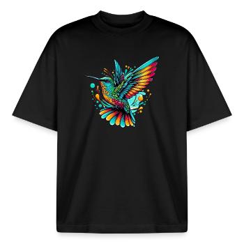 Colibri - T-shirt unisexe boxy épais biologique Stanley/Stella - noir - Devant - AI Model Male 185 light (185cm) & AI Model Female 172 dark (172cm)