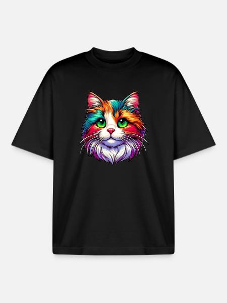 Chat - T-shirt unisexe boxy épais biologique Stanley/Stella - noir