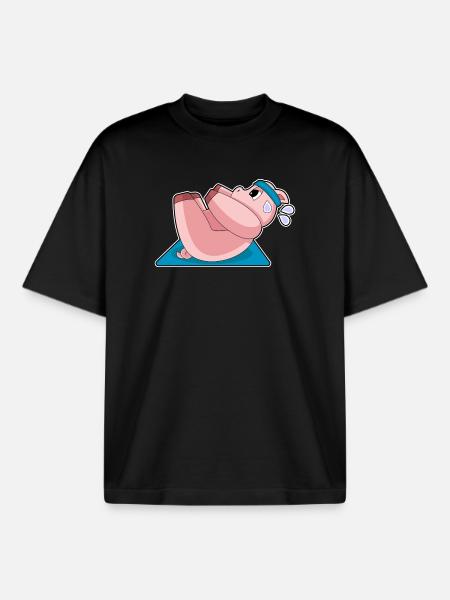 Pig Abdominal Workout Bodybuilding - Boxy Heavyweight Unisex Organic T-Shirt by Stanley/Stella - black