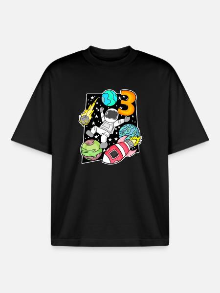 3 Birthday Boy Astronaut - Boxy Heavyweight Unisex Organic T-Shirt by Stanley/Stella - black