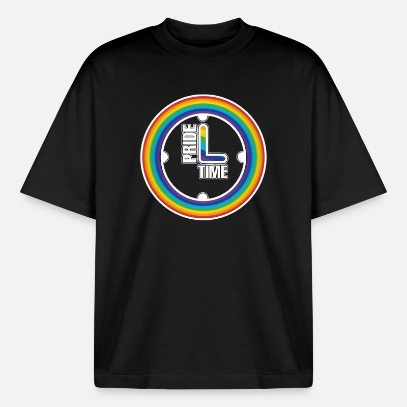 Rainbow Pride Ring Clock - Boxy Heavyweight Unisex Organic T-Shirt by Stanley/Stella - black