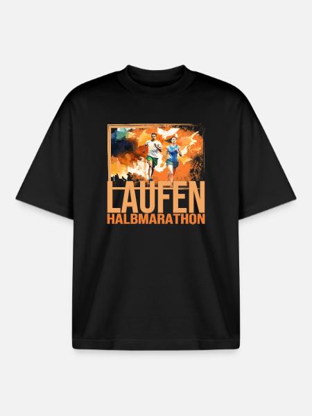 Laufen - Halbmarathon - Boxy Heavyweight Unisex Organic T-Shirt von Stanley/Stella - Schwarz