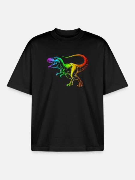 Tyrannosaurus Rex Dinosaur, Rainbow T-Rex - Boxy Heavyweight Unisex Organic T-Shirt by Stanley/Stella - black