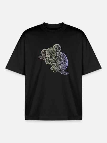 koala in aboriginal patterns, tribal - Boxy Heavyweight Unisex Organic T-Shirt by Stanley/Stella - black