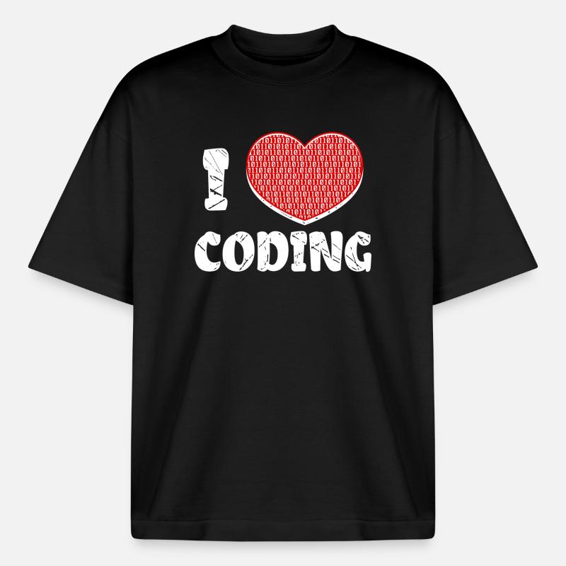 Developer Heart Coding Statement Programmer - Boxy Heavyweight Unisex Organic T-Shirt by Stanley/Stella - black