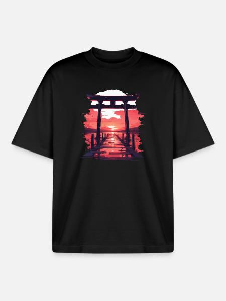 Japanese landscape - Boxy Heavyweight Unisex Organic T-Shirt by Stanley/Stella - black