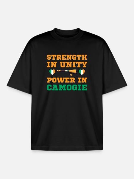 Strength in unity, power in Camogie - Boxy Heavyweight Unisex Organic T-Shirt by Stanley/Stella - black