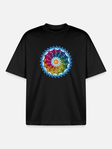 Circle of fish underwater and sun - Boxy Heavyweight Unisex Organic T-Shirt by Stanley/Stella - black