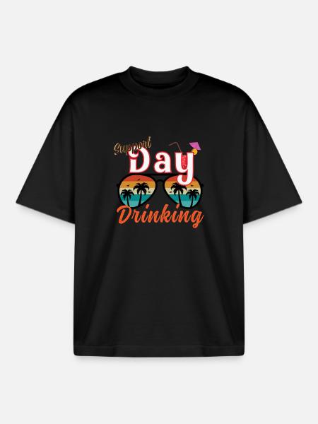 Day Drinking Palm Print - Boxy Heavyweight Unisex Organic T-Shirt von Stanley/Stella - Schwarz