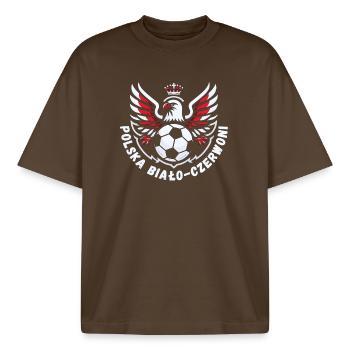 Polish football - Boxy Heavyweight Unisex Organic T-Shirt by Stanley/Stella - mocha - Front - AI Model Male 185 light (185cm) & AI Model Female 172 dark (172cm)