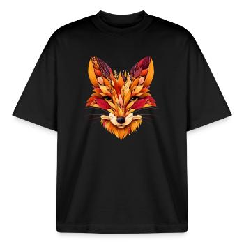Tête de renard conçue à partir de différentes feuilles - T-shirt unisexe boxy épais biologique Stanley/Stella - noir - Devant - AI Model Male 185 light (185cm) & AI Model Female 172 dark (172cm)