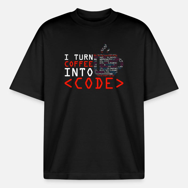 Programmers generate code from coffee - Heavyweight Boxy Unisex T-Shirt by Stanley/Stella - black