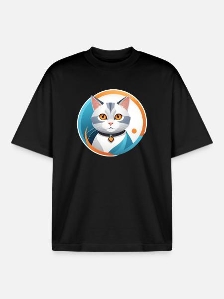 Chatty Cat Illustration - T-shirt unisexe boxy épais biologique Stanley/Stella - noir
