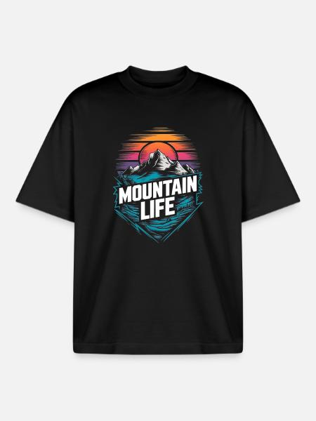 Energetic Mountains and Sunset - Boxy Heavyweight Unisex Organic T-Shirt by Stanley/Stella - black