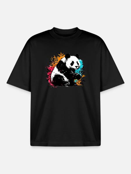 Panda - T-shirt unisexe boxy épais biologique Stanley/Stella - noir