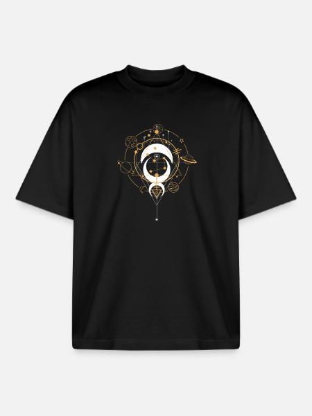 Cosmic Geometry Orbital Emblem - Boxy Heavyweight Unisex Organic T-Shirt by Stanley/Stella - black