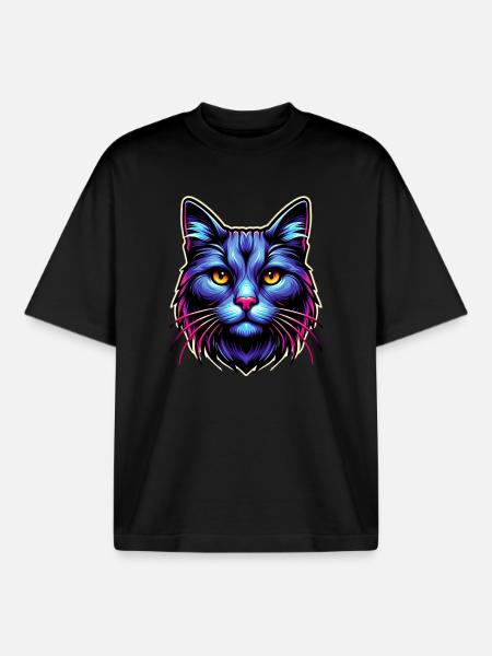 Cat - Boxy Heavyweight Unisex Organic T-Shirt by Stanley/Stella - black