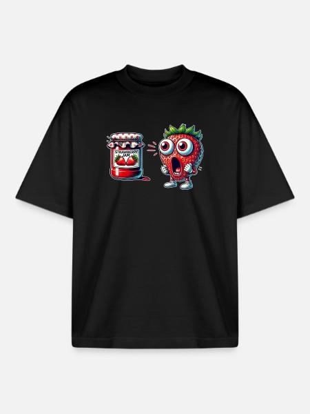 Funny strawberry jam design - Boxy Heavyweight Unisex Organic T-Shirt by Stanley/Stella - black