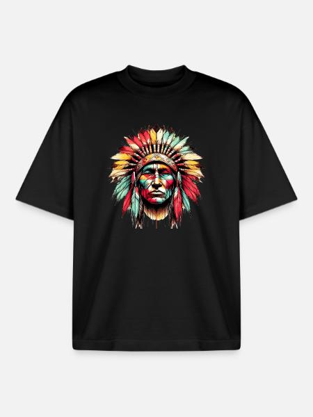 American Indian American - Boxy Heavyweight Unisex Organic T-Shirt by Stanley/Stella - black