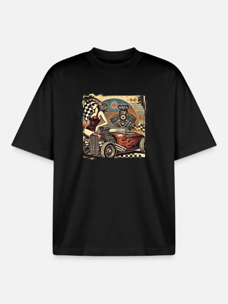 Tuning Hot Rod Design - Boxy Heavyweight Unisex Organic T-Shirt by Stanley/Stella - black