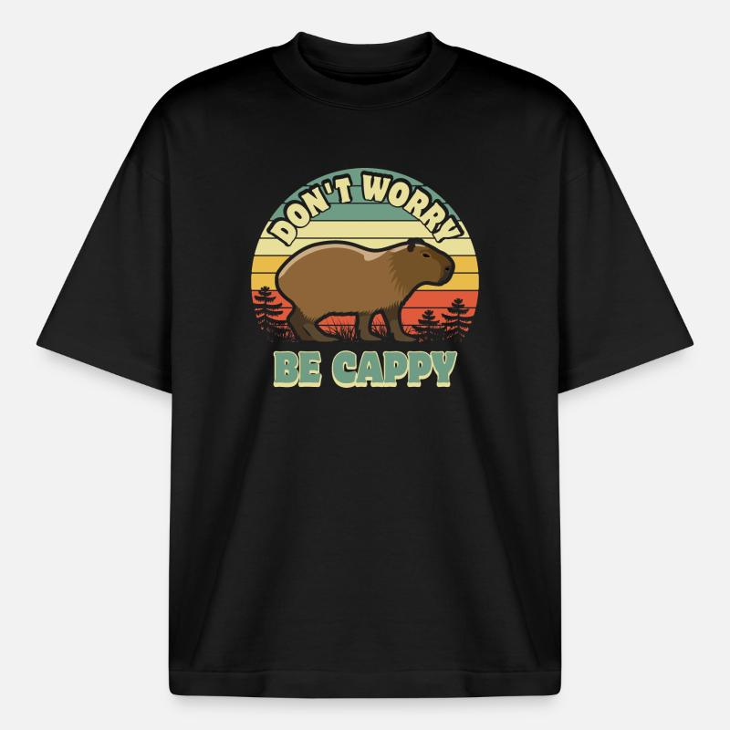 Don't worry be Cappy - Capybara - Boxy Heavyweight Unisex Organic T-Shirt von Stanley/Stella - Schwarz