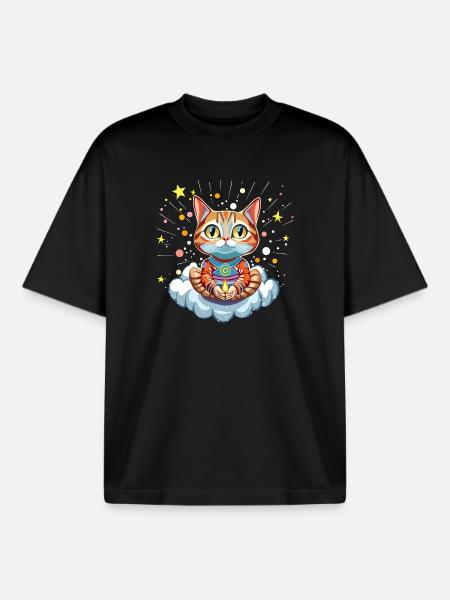 Mysterious Astral Cat - Boxy Heavyweight Unisex Organic T-Shirt by Stanley/Stella - black