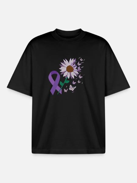 Epilepsy Purple Bow Flower Butterfly - Boxy Heavyweight Unisex Organic T-Shirt by Stanley/Stella - black