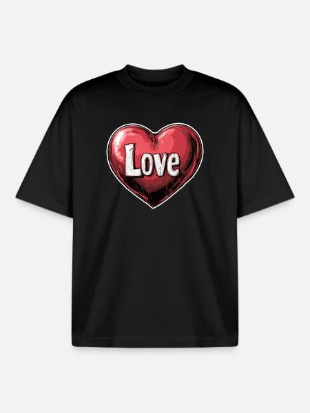 Heart of Love Illustration - Boxy Heavyweight Unisex Organic T-Shirt by Stanley/Stella - black