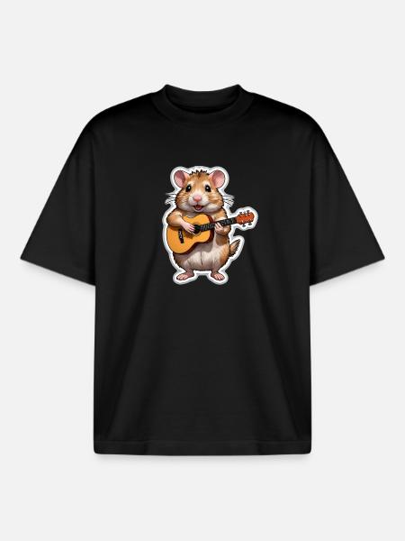Hamster spielt Gitarre - Boxy Heavyweight Unisex Organic T-Shirt von Stanley/Stella - Schwarz