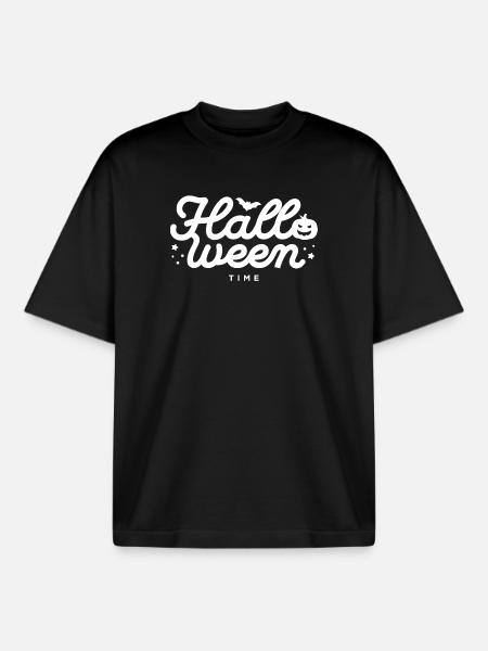 Festive Halloween Bat and Pumpkin Design - Boxy Heavyweight Unisex Organic T-Shirt by Stanley/Stella - black
