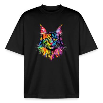 Maine Coon Katze Bunt Regenbogen Maine-Coon Katzen - Boxy Heavyweight Unisex Organic T-Shirt von Stanley/Stella - Schwarz - Vorne - AI Model Male 185 light (185cm) & AI Model Female 172 dark (172cm)